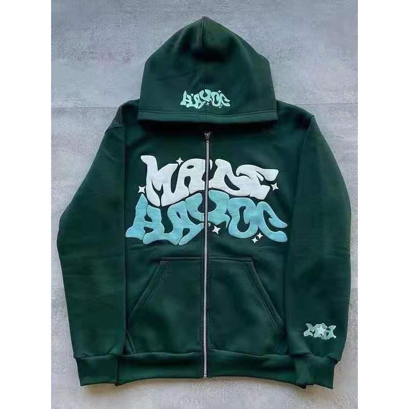 2025 Y2K Gothic Punk Hip Hop Digital Print Zipper Hoodie