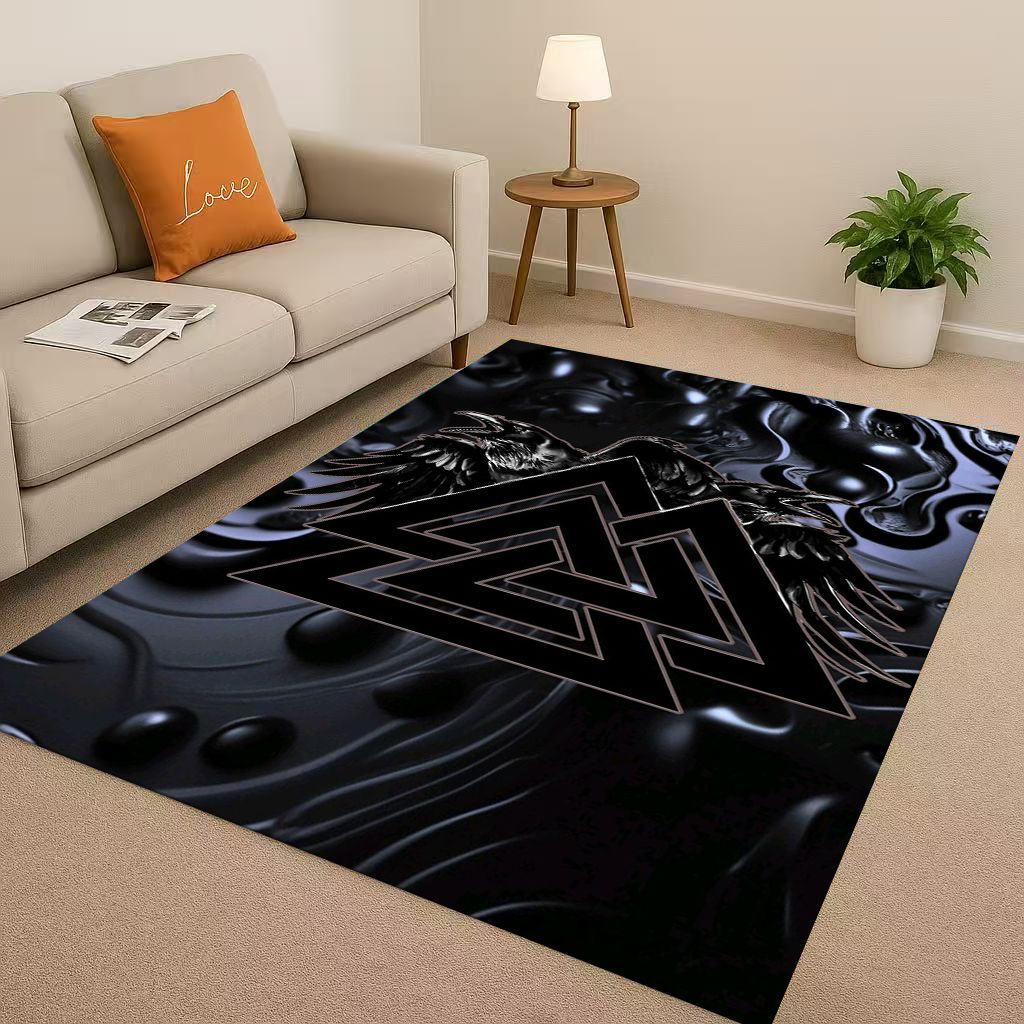 Retro Nordic Viking Totem Vegvisir Rune Valhalla Valknut Living Room Non Slip Area Rug Soft Carpet for Bedroom Sofa,Home Doormat