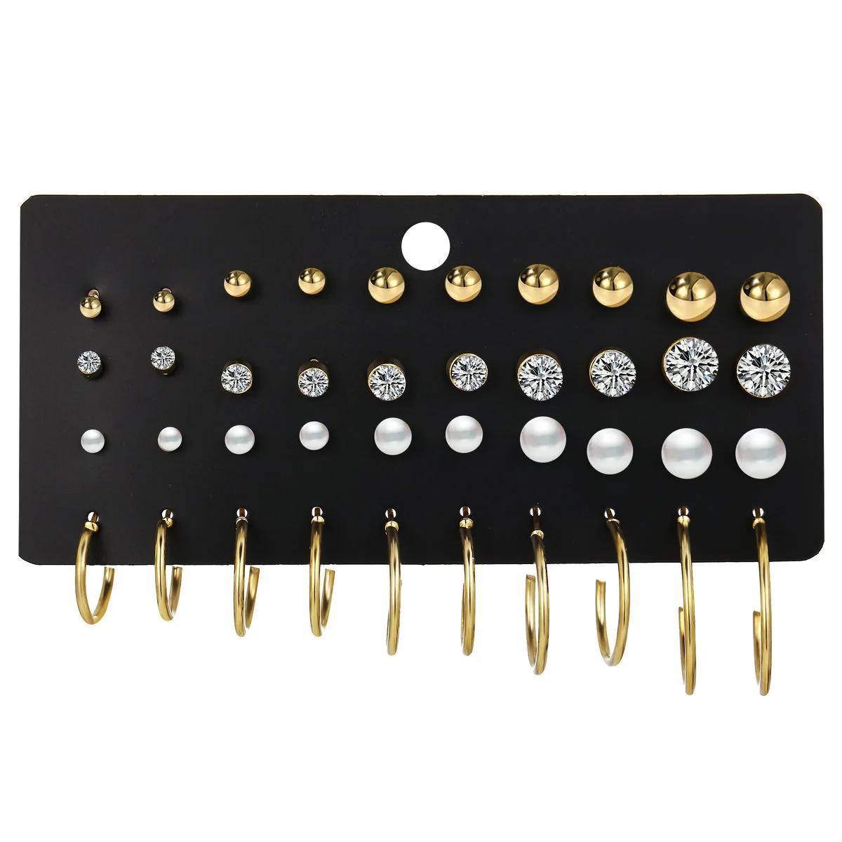 

Women Pearl Stud Earrings Set Geometric Crystal Small Earrings 20-30 Pairs Fashion Jewelry