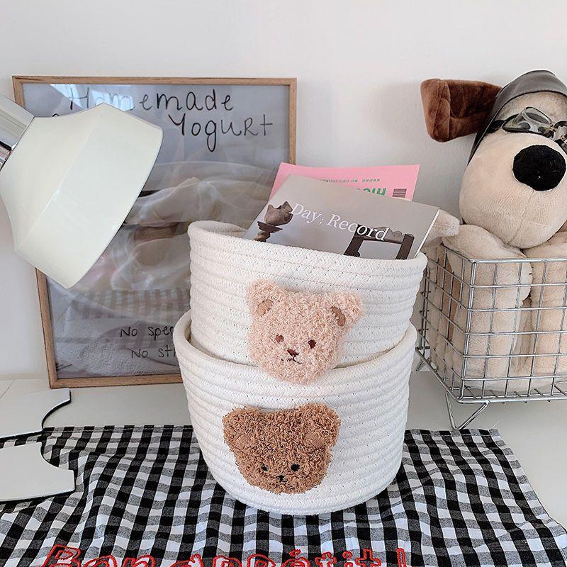 1 PC Cute Woven Rope Storage Basket with Plush Bear Design - Multi Purpose Desktop Storage Box, Modern Style, Rack Basket