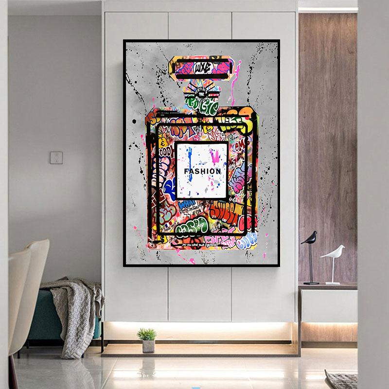 Modern Pop Posters Abstract Graffiti Perfume Bottle Wall Arts, NO.5 Perfume Street Art Deco Painting Room Wall Decor, No Frame