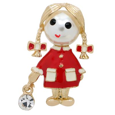 New Pearl Cute Little Girl Brooch Enamel Fashion Figure Pin