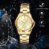 Women's Watch with Round Dial, Rainproof, Large Dial, Triple Lens, Stainless Steel, Bar Index, Quartz Movement, Adjustable, Gold Dial, Perfect Gift