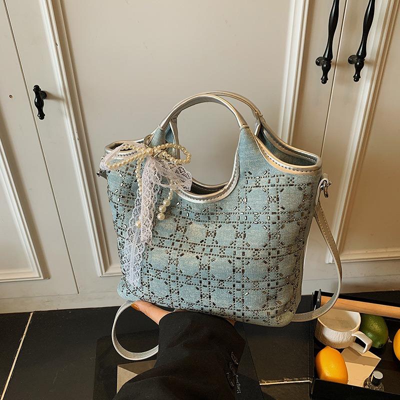 New High-end Diamond-encrusted Portable Vegetable Basket Bag Women's Casual Versatile Shoulder Messenger Bag