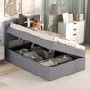 Upholstered Bed 90x200cm Hydraulic Function Bed Storage Space Slat Frame Bed Box Headboard Linen Surface Metal Frame Grey