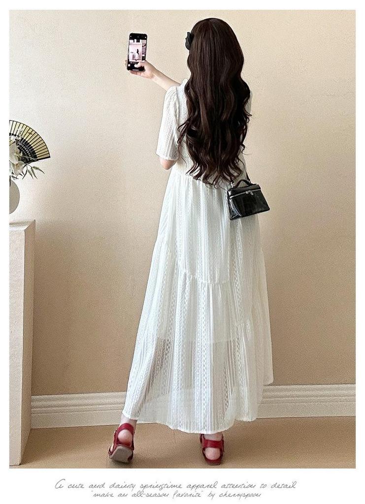 French Academy Style White Doll Collar Maternity Dress - Loose, Slimming, Age-Reducing, Long, Summer 2026