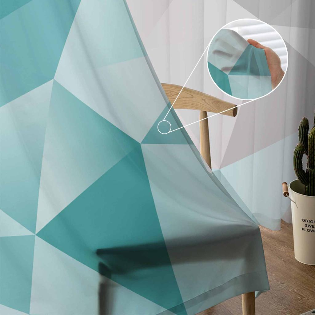 Abstract Gradient Blue-Green Gray Triangle Window Tulle Curtains for Living Room Bedroom Hotel Luxury Decoration Sheer Curtains