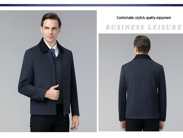 Brand Men's Woolen Baseball Collar Lapel Jacket for Middle-Aged and Elderly - Autumn/Winter Business Lambswool Overcoat