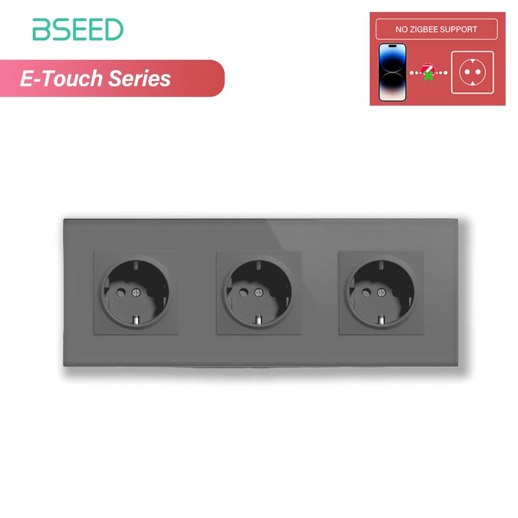 BSEED 1/2/3/4Gang Zigbee Touch Switch Glass with EU Sockets Smart Wall Light Switch Touch Screen Backlight E Series
