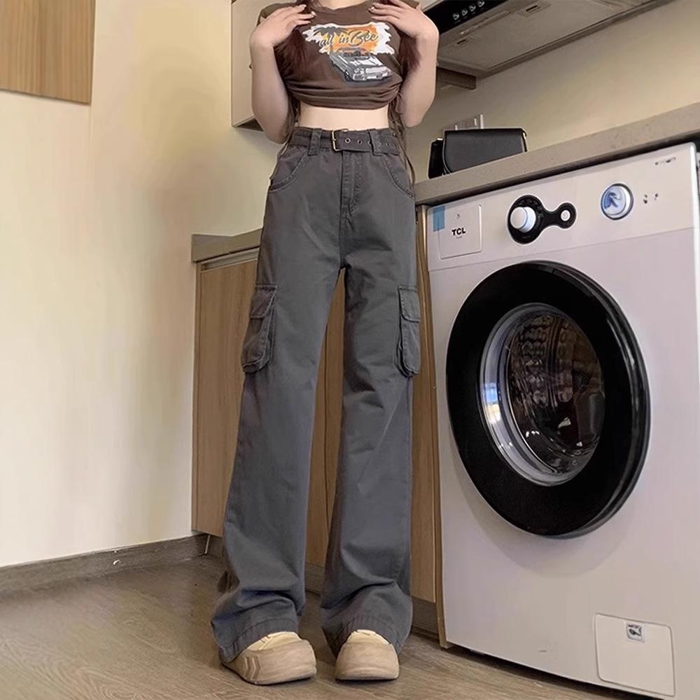 Women's High-Waisted Gray Flared Cargo Pants - Spring 2025 Collection