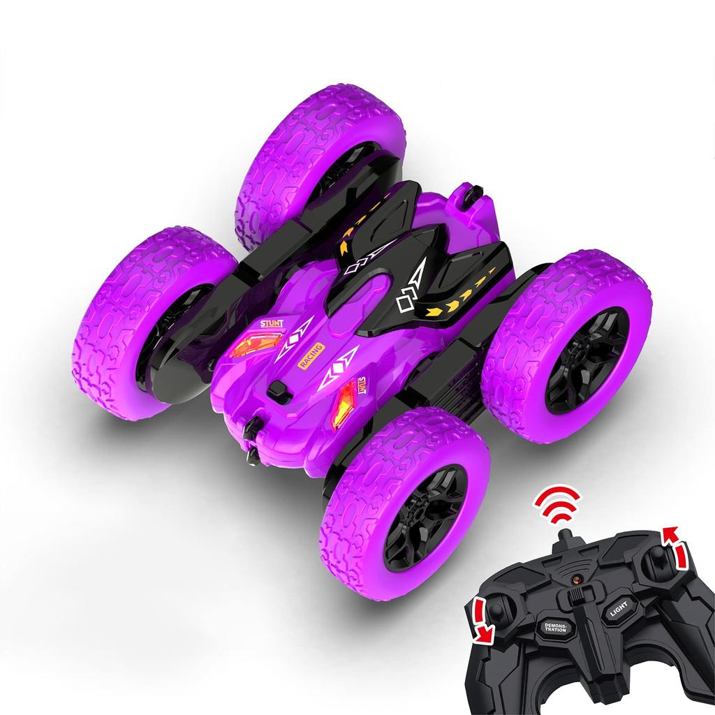 RC Stunt Car 360 Degree Rotation, 2.4GHz Double-sided Driving, Green/purple/blue, Kids Toy for Outdoor Play