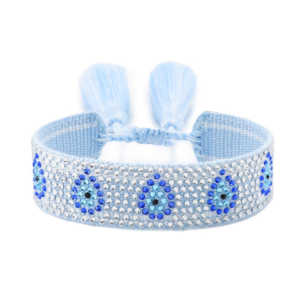 Devil's Eye Rhinestone Friendship Bracelet - Blue Eye Handmade Tassel Bracelet
