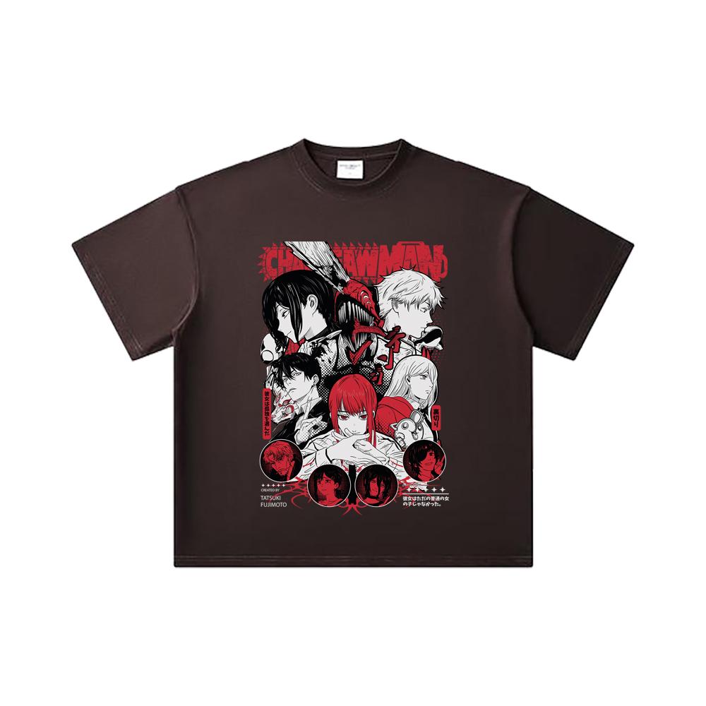 260 GSM Double Yarn 32 Count 100% Cotton Chainsaw Man V60 Print Unisex Heavy Cotton T Shirt
