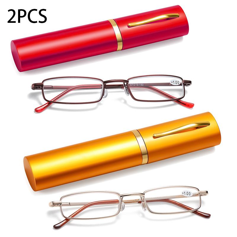 1/2 PCS New Fashion Mini Portable Clip Case Tube Reader Glasses Slim Pen Reading Glasses  Eyeglasses with Box for Men Women