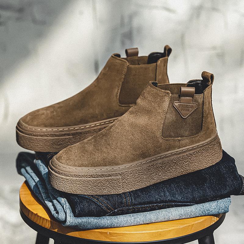 

Chelsea foot boots winter velvet British style retro versatile Martin boots men s shoes flip fur mid-top boots 44
