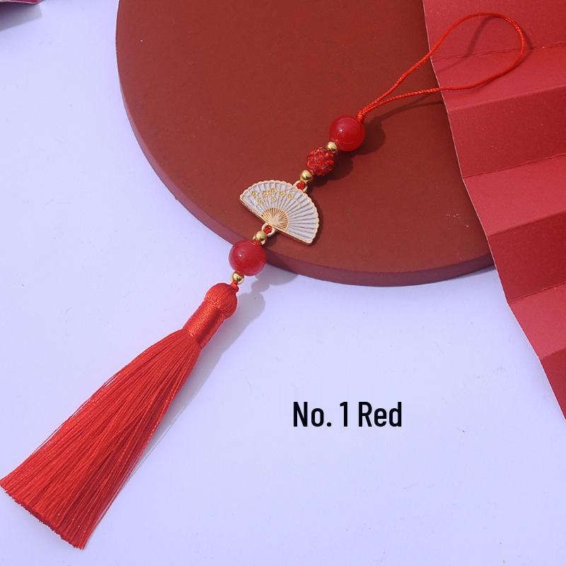 Ancient Style White Tassel Fan Pendant for Hanfu/Qipao Lapel or Phone