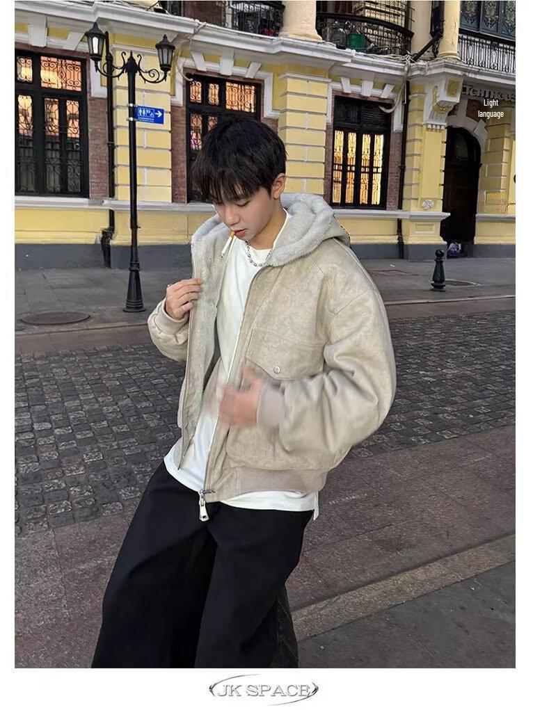 Zuo Shan Diao Men's Plus Velvet Thickened Washed Cotton Canvas Jacket - Picture Color, In Stock