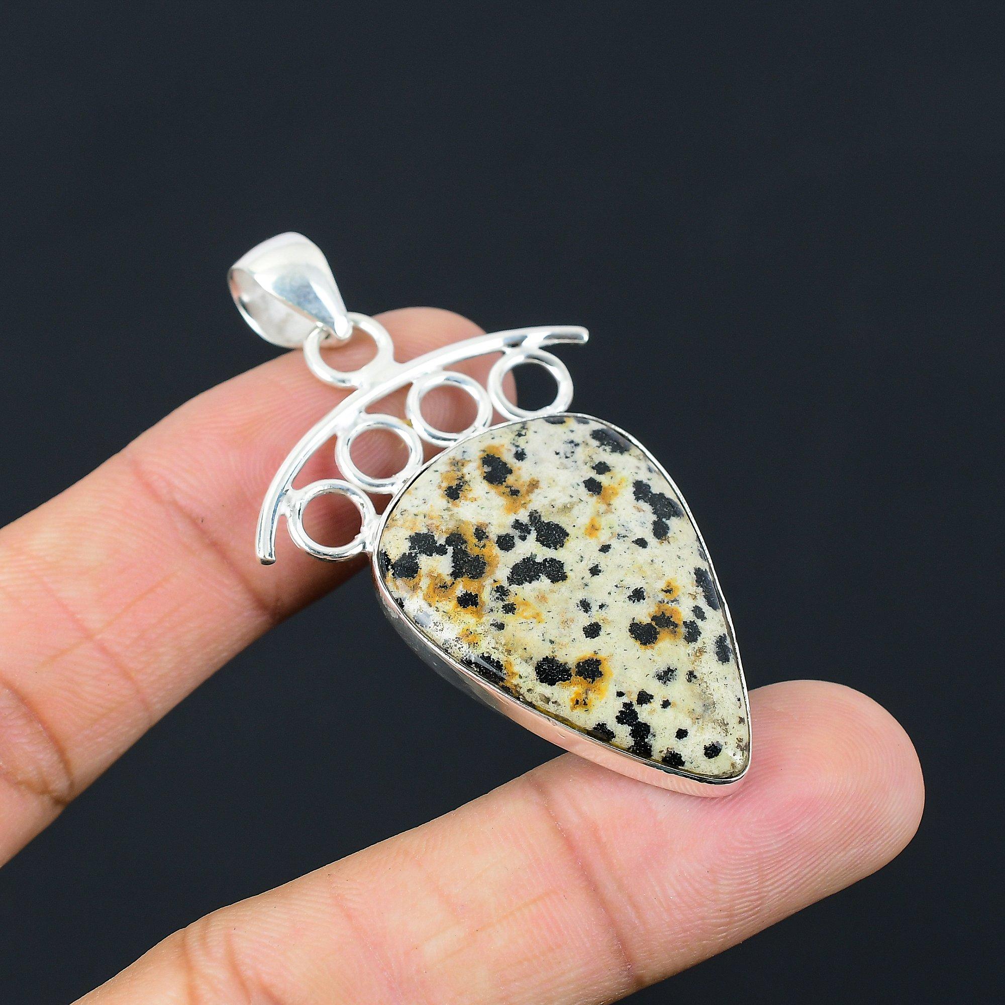 925 Sterling Silver Natural Dalmatian Jasper Wife Ethnic Wedding Pendant Jewelry