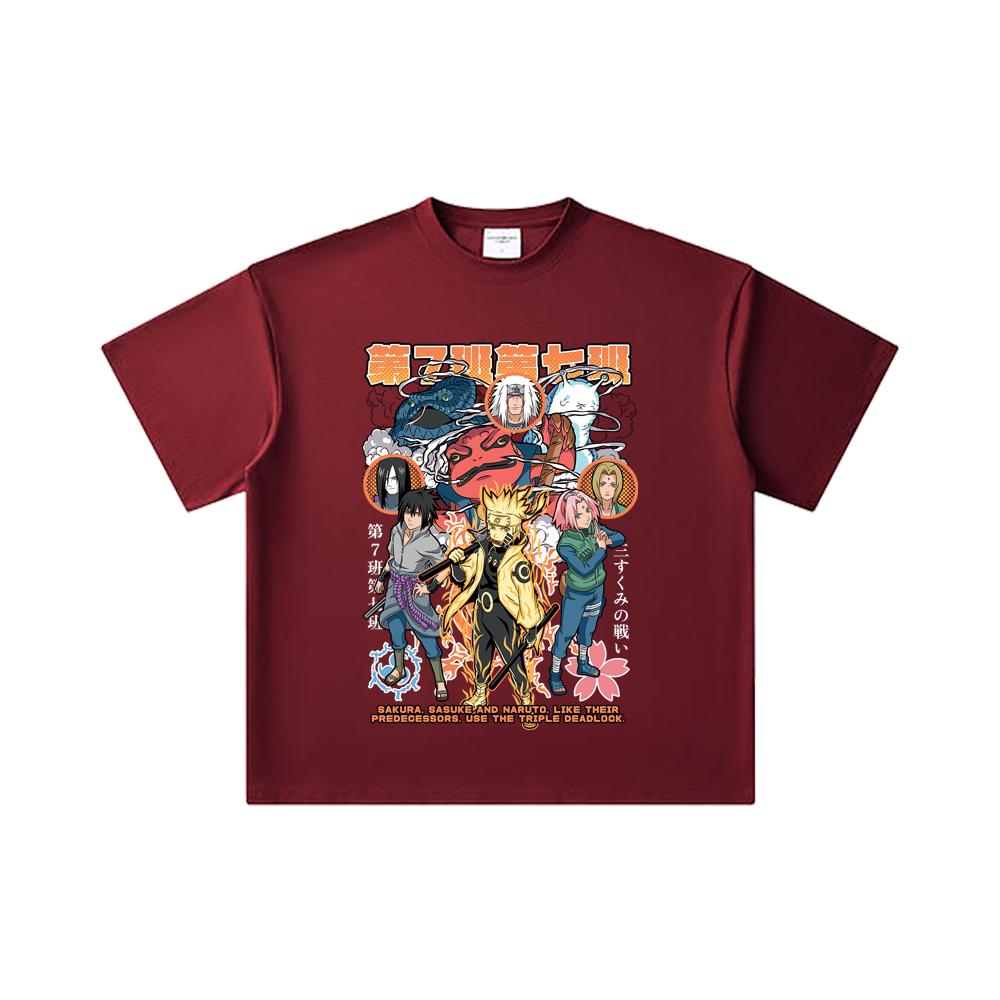 260 GSM Double Yarn 32 Count 100% Cotton Naruto V6 Print Unisex Heavy Cotton T Shirt