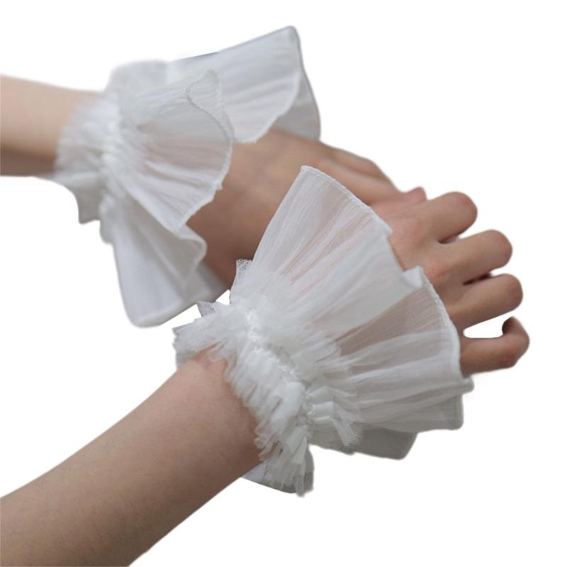 

Women Wrist Cuffs Removable Lace Ruffled Wedding Supply Bride Dress False Sleeves Tulle Flared Sleeves