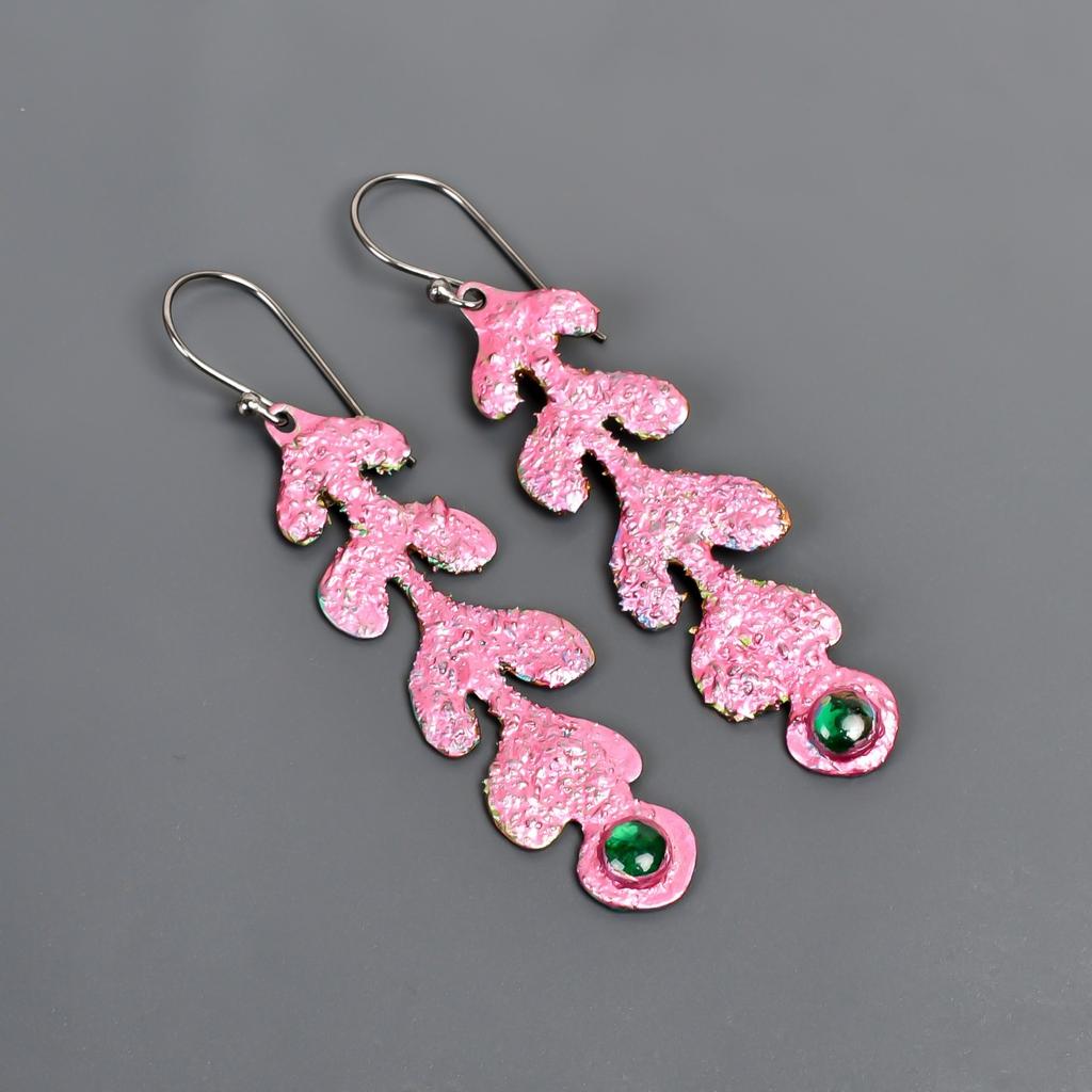 Round Emerald Stone Silver Plated Hook Drop Multi Electroformed Earrings Jewelry V-97