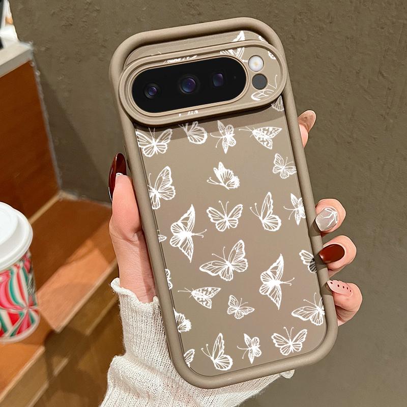 For Google Pixel 9 8 Pro Xl 8a Shockproof Line Butterfly Pattern Silicone Soft Lens Protection Solid Color Anti-Fall Matte Phone Case Cover