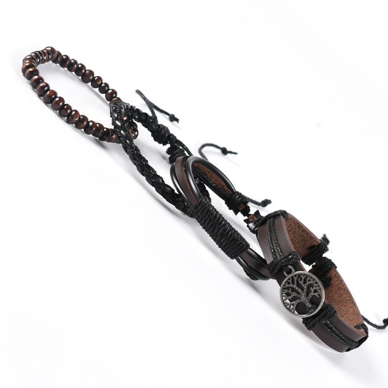 4-Piece Men's Tree of Life Multi-Layer Woven Leather Bracelet Set