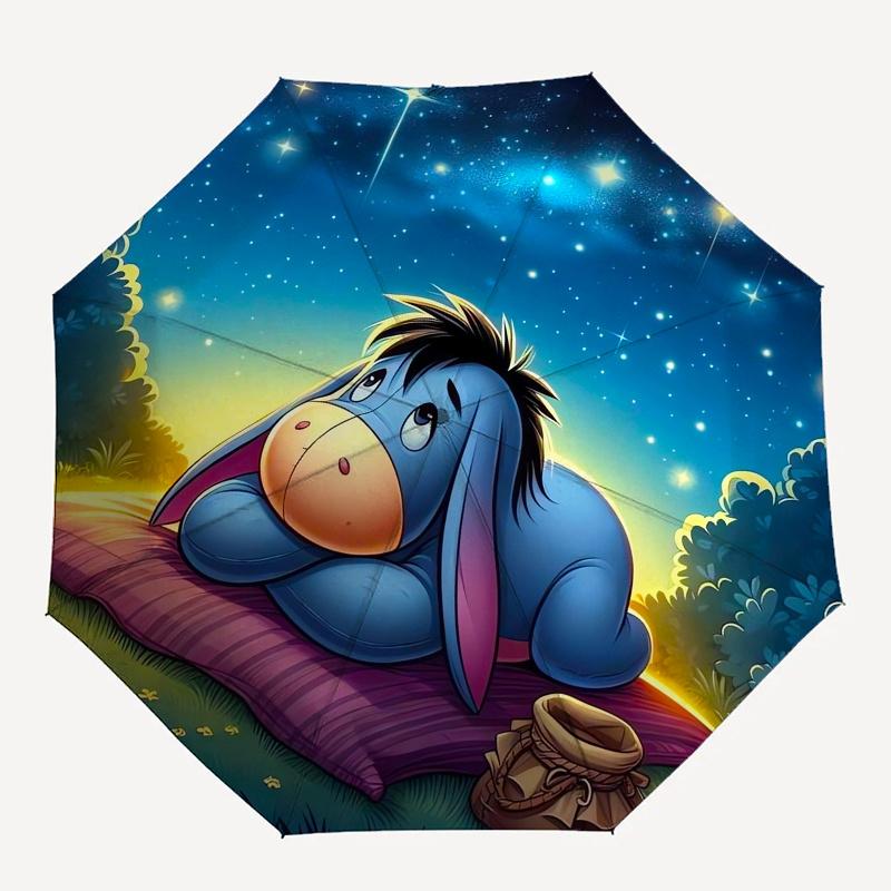 Eeyore,Nightly Serenity Fully Automatic Themed Umbrella - 8 Ribs Durable Iron Frame, Tri-fold Compact Design, Perfect As a Gift, Travel Umbr
