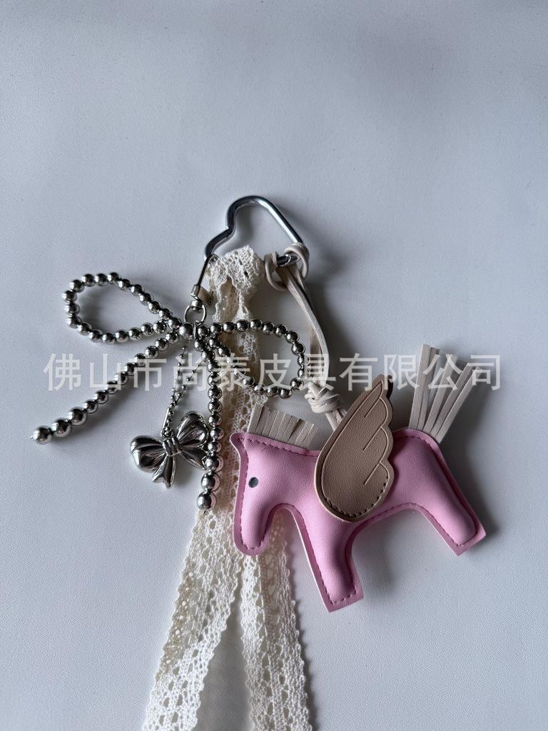 Angel Pegasus Pendant PU Leather Bag Pendant Key Bow Tassel Accessories Cute Cartoon Pendant