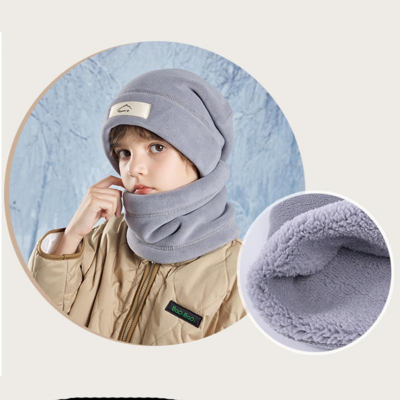 Ensemble Bonnet Hiver Enfant 2 Pièces Doublure Peluche Oreilles Chaudes Cou Bonnets Écharpe Costume Chapeau Enfant pour Filles Garçons Accessoires 8-15A