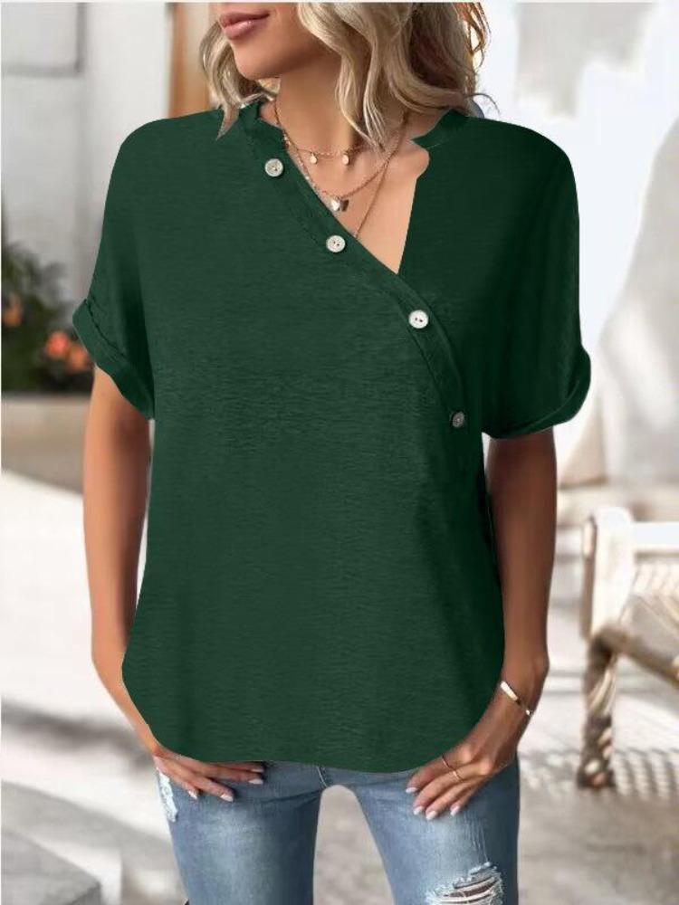 Women's Fashion Solid Color Top Twist Button Spring Summer European American Style
