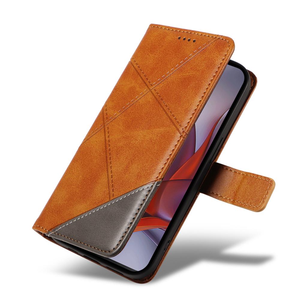 Etui dla Motorola Moto G75 5G Skórzane Geometryczna Linia Portfel Pokrowiec na Telefon z Paskiem na Nadgarstek