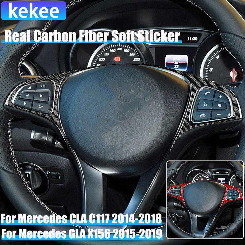 Real Carbon Fiber Car Accessories Driver Wheel Button Trim Cover Soft Sticker For Mercedes CLA C117 2014-2018 GLA X156 2015-