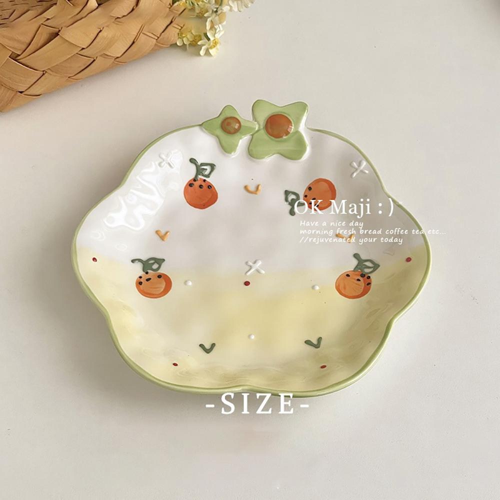 Hand-Painted Ceramic Plates Cute Floral Rainbow Relief Dish Set Household Kitchen Dining Tableware Breakfast Salad Pasta Plates