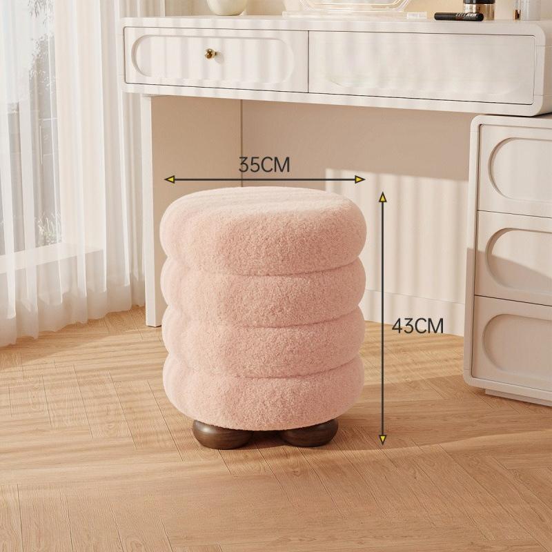 

Modern Makeup Chair Leisure Ottomans Chair Wood Round Pulley Chair for Home Shoe Changing Stool Footstool розовый