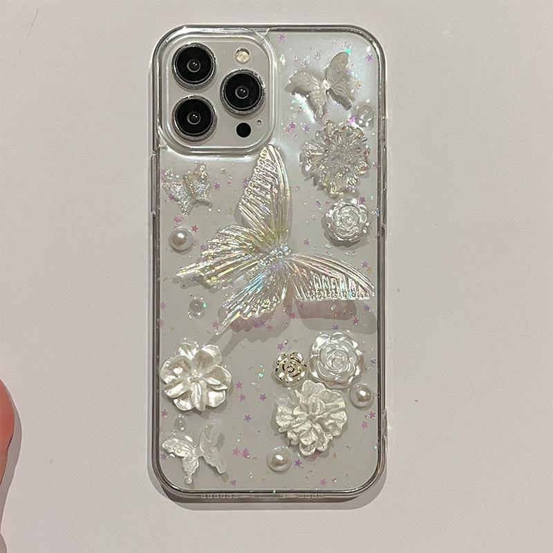 Korejský Ins kryt na telefon pro Apple 16promax Květina Perla pro IPhone 17 Motýl 15 Hvězda Třpytky
