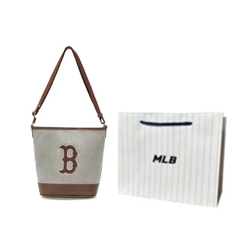 MLB Canvas Bucket Bag , Portable Crossbody Bag , Shoulder Bag Regular Unisex Brown Gray Multicolor (Unisex) Shoulder Bags 3ABMS072N 43BRD
