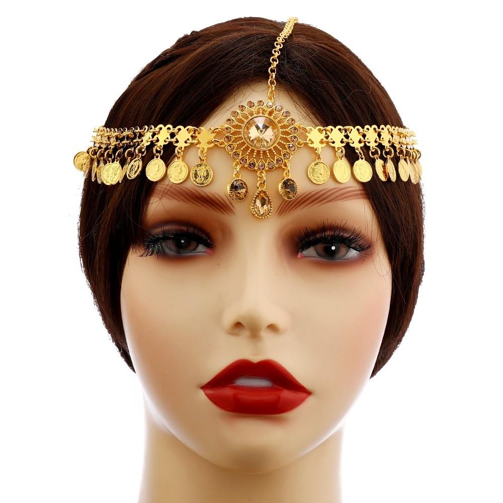 Simulation Elegant Crystal Decoration Gold Women Headwear With Tassel Design