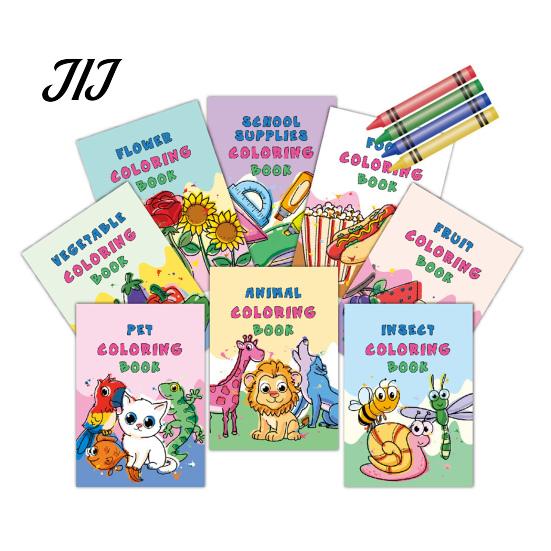 Ink Proof Paper Coloring Book 8PCS Children's Cartoon Book, Animals/Fruits/Vehicles/Fairy Tale Characters Theme, Thickened Ink-proof Creative Drawing
