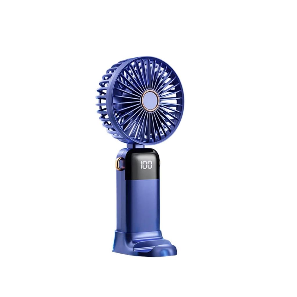 Handheld Mini Fan Portable USB Fan Foldable Desktop Neck-Hanging Outdoor Large Capacity Small Fan with Smart Digital Display Deep Sea Blue