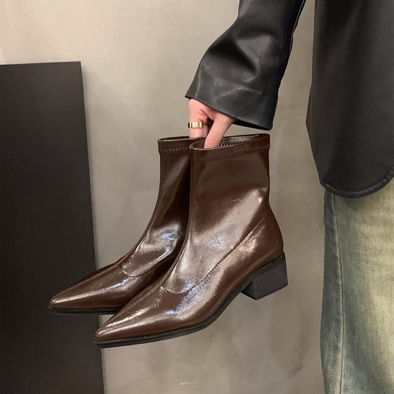 

Женские ботильоны в уличном стиле, модные ботильоны с острым носком, женские ботильоны на квадратном каблуке, туфли-лодочки для вечеринок 35