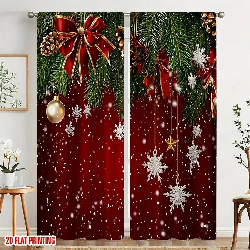 

Christmas Tree Printed Curtains Pole Bag Bedroom Living Room Decoration Home Made Of Polyester Area Decor W100*H70(CM)-Grommet top&1PCS