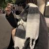 High sense gradual change color black and white striped mohair extended large version scarf imitation cashmere thickened warm shawl