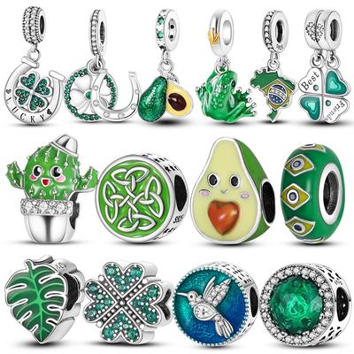 925 Sterling Silver Green Series Kaktus Avokádo Přívěsek Clover Diy Charm Korálky Fit Originální náramek Dámské Šperky Dárek 