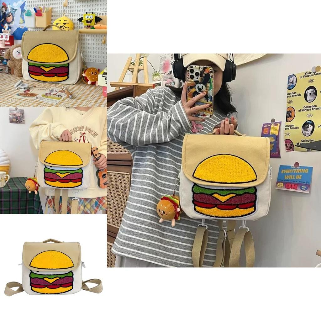 Cute Cartoon Hamburger Backpack With Flap Closure For Students And Daily Use