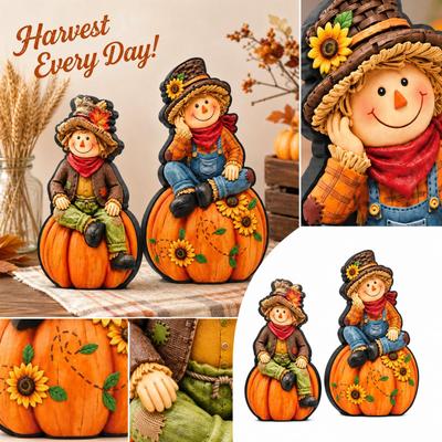 2D Wooden and Pumpkin Figurine, Fall Thanksgiving Wooden Tabletop Decor, Ornament