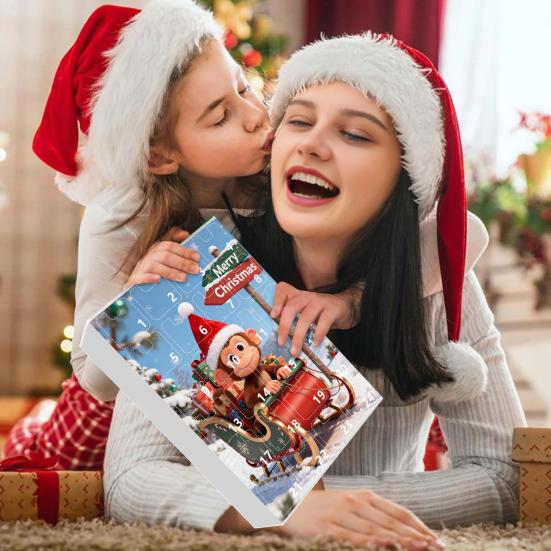 Advent Calendar Resist Monkey Wearing Christmas Hat Design 24-Day Countdown Festive Family Activity Calendar