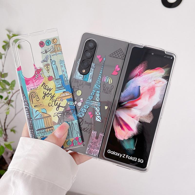 

Для Samsung Fold5 Fold4 Fold3 Travel Lable Pattern Прозрачный чехол для телефона Противоударный складной жесткий чехол для ПК
