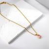 New Fashion 1 Piece 316L Pink Teardrop Crystal Pendant Necklace 40+5cm Golden Hemp Rope Chain Female Sweet Romantic Jewellery