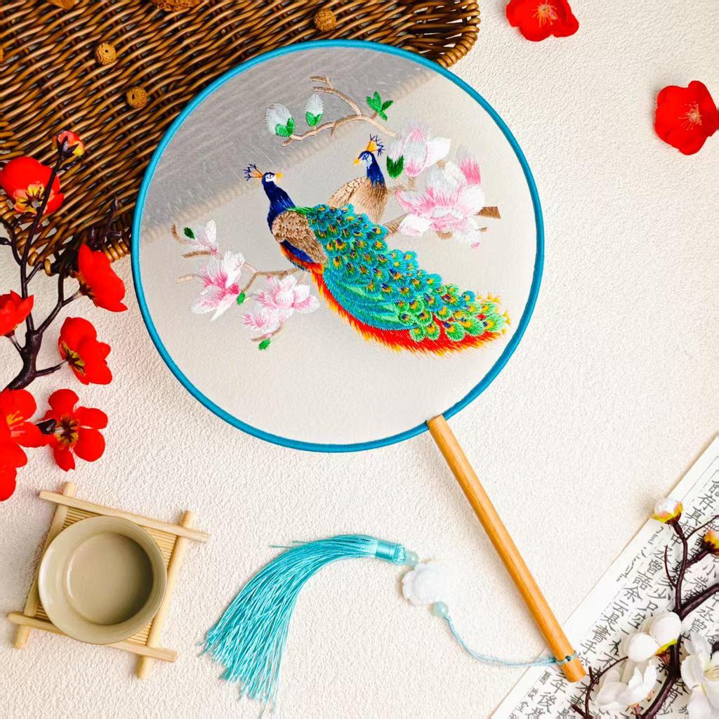 Double-Sided Round Fan with Suzhou Embroidery for Hanfu or Qipao